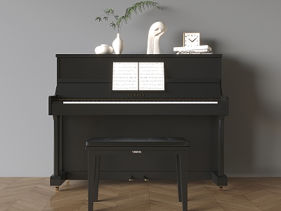 Modern Piano Black Piano Wooden Paint Piano Stool 3d model