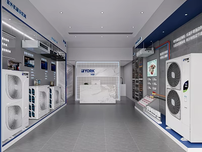 York Central Air Conditioners Showroom Featuring Display Units And Modern Interior 3d model