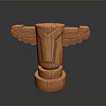 Scenic Landscape With Handcrafted Wooden Totem Pole And Winged Carvings