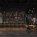 Industrial Style Café Interior Design With Bar Counter And Cozy Seating Area