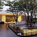 Residential Landscape With Tree Lined Driveway And Illuminated Entrance Gate Design