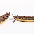 Traditional Wooden Boats With Open Hull Structures Yellow Sections And A Paddle