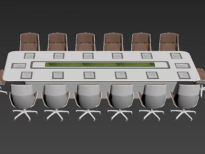 Modern Conference Table With Rectangular Top And Surrounding Office Chairs 3d model