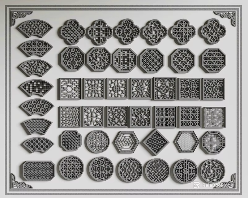Diverse Lattice Window Designs Featuring Intricate Traditional and Modern Patterns 3d model 