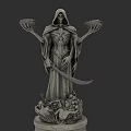 Game Movie Character Skeleton Cloaked Figure Holding Bowls With Scythe On Detailed Base