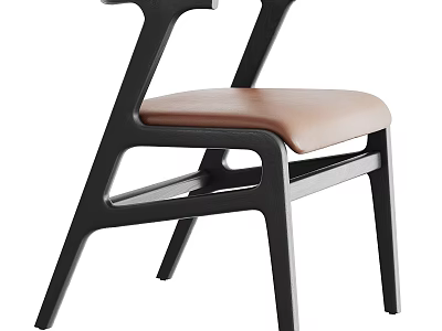 Modern Dining Chair With Black Wooden Frame And Brown Leather Seat 3d model