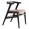 Modern Dining Chair With Black Wooden Frame And Brown Leather Seat