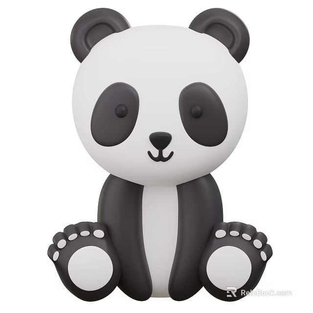 Cute Black And White Panda Doll With Smiling Face Sitting Pose And White Paw Pads 3d model 