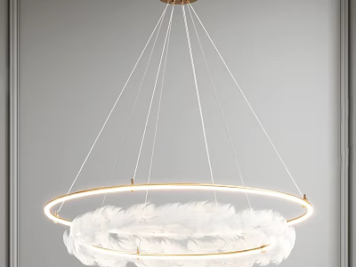 Modern White Feather Chandelier With Gold Ring Hanging Decorative Lighting Design 3d model