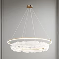 Modern White Feather Chandelier With Gold Ring Hanging Decorative Lighting Design