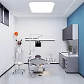 Modern Dental Clinic Interior With Dental Unit Chair Equipment White And Blue Walls