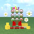 Vibrant Photo Spot With SMILE Sign Smiley Faces White Flowers Red Chairs And Green Grass