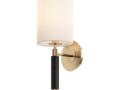 Modern Wall Lamp With White Fabric Shade Gold Bracket And Black Post 3d model