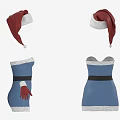 Christmas Themed Costume Set With Blue Dress Black Belt Red Hat And Gloves