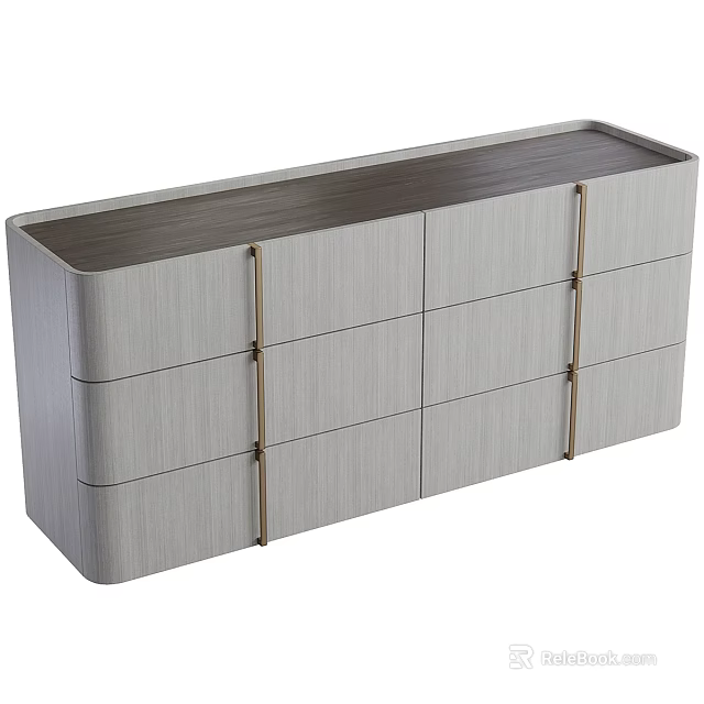 Modern Entryway Sideboard Cabinet With Light Gray Wooden Finish And Metal Handles 3d model 