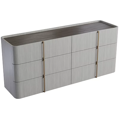Modern Entryway Sideboard Cabinet With Light Gray Wooden Finish And Metal Handles 3d model