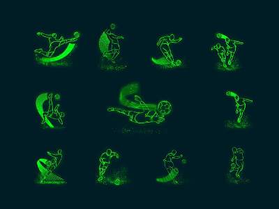Green Human Silhouette Decorative Lights With Various Action Poses On Dark Background 3d model