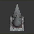 Metallic Spiked Object with Three Sharp Spikes Worn Bloodstained Surface On Reflective Base