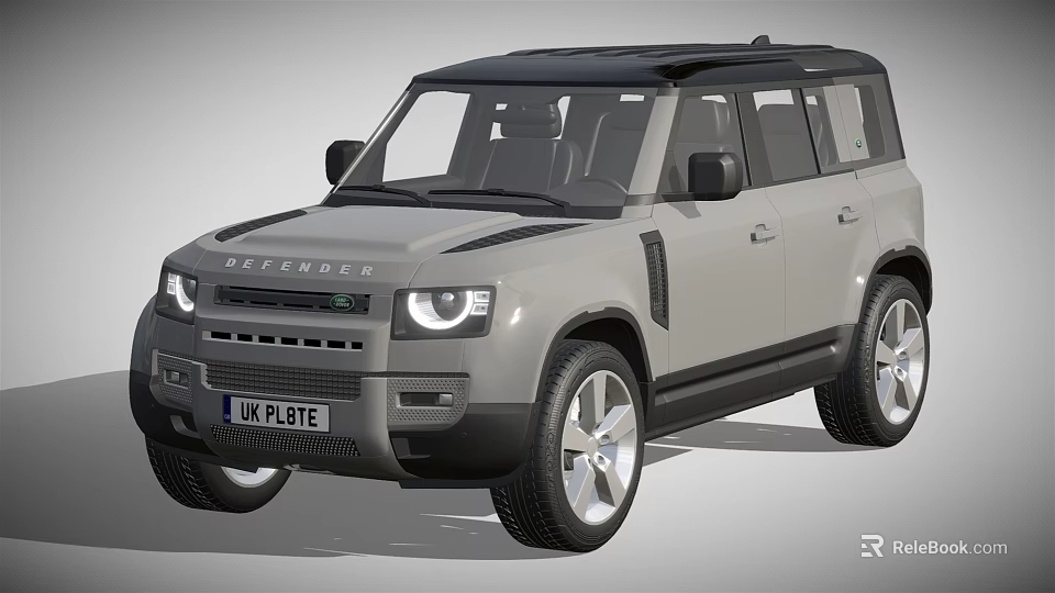 Grey Land Rover Defender SUV With Black Roof And UK License Plate 3d model 