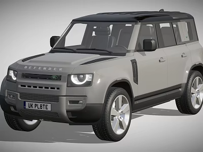 Grey Land Rover Defender SUV With Black Roof And UK License Plate 3d model