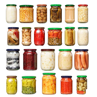 Assorted Preserved Foods in Glass Jars with Various Sealed Lids and Contents 3d model