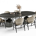 Modern Dining Table and Chair Combination Long Dining Table Dining Chair Ornaments 3d model