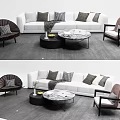 Modern Sofa And Marble Coffee Table Set With Patterned Cushions And Accent Chairs 3d model