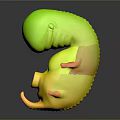 Pink Cartoon Creature With Large Head Curved Body Smooth Surface And Reflection On Dark Background