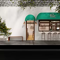 Modern Milk Tea Shop Interior With Brick Counter And Wooden Furniture