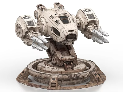 Mechanical Multi Barrel Weapon Turret With Heavy Duty Armored Structure And Industrial Design 3d model