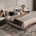 Modern Elegant Double Bed with Plush Bedding Decorative Pillows Side Nightstands and Table Lamp 3d model