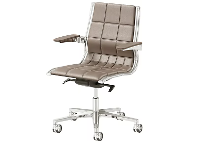 Gray Leather Office Chair Featuring Quilted Backrest Armrests Metal Base And Wheels 3d model