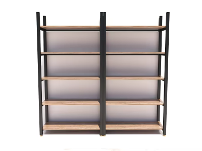 Modern Open Shelving Unit With Wooden Shelves And Black Metal Frame 3d model