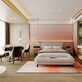 Modern Hotel Room Interior Design with Large Window Bedside Table Decorative Wall Rug and Chairs