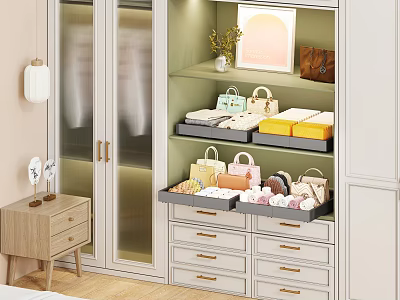 Modern Walk In Closet Interior With Bags Drawers And Decorative Elements 3d model