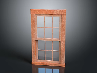 Casement Window With Orange Wooden Frame Grid Panes And Modern Design 3d model