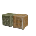 Green and Brown Square Stools with Button Tufted Design and Leather Finish 3d model