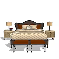 Stylish Double Bed With Bedside Tables Table Lamps And Patterned Bedding 3d model