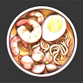 Tasty Bowl of Noodle Soup with Shrimp Soft Boiled Egg and Fresh Ingredients