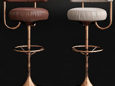 Modern Bar Stools With Brown And White Upholstered Seats And Gold Metal Frames 3d model