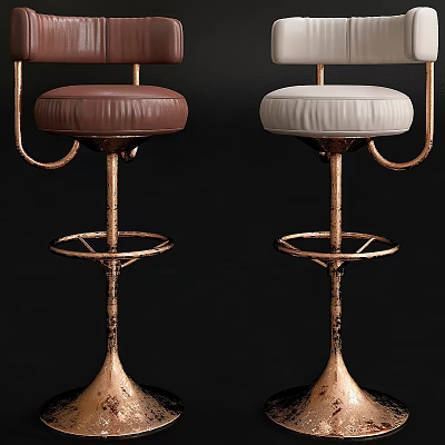 Modern Bar Stools With Brown And White Upholstered Seats And Gold Metal Frames 3d model