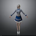 3D School Girl Character Blue White Uniform With Gray Hair Pleated Skirt And White Shoes