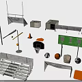 Modern Electronic Sports Scoreboard With Stadium Facilities And Sports Equipment Including Balls And Benches