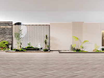 Modern Garden Ornaments With Lush Green Plants Water Features And Decorative Walls 3d model