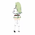 Woman With Green Hair And Cat Ears Wearing White Outfit Blue Accents And Brown Belt