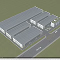 Industrial Plant With Multiple Connected Buildings Flat Metal Roofs Greenery And Access Road