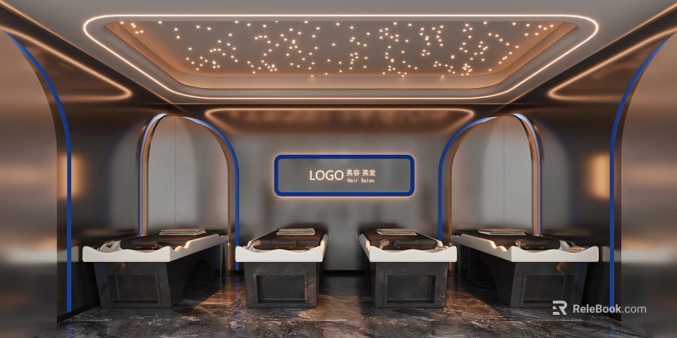 Luxury Modern Store Interior With Display Counters And Brand Logo Design 3d model 