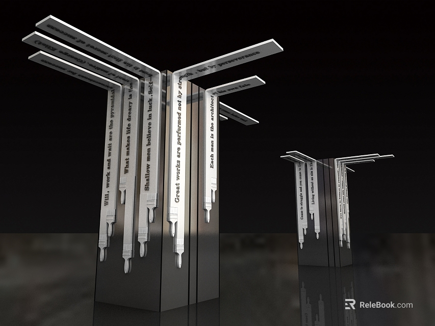 Modern Architectural Columns With Horizontal Extended Beams And Vertical Striped Details 3d model 