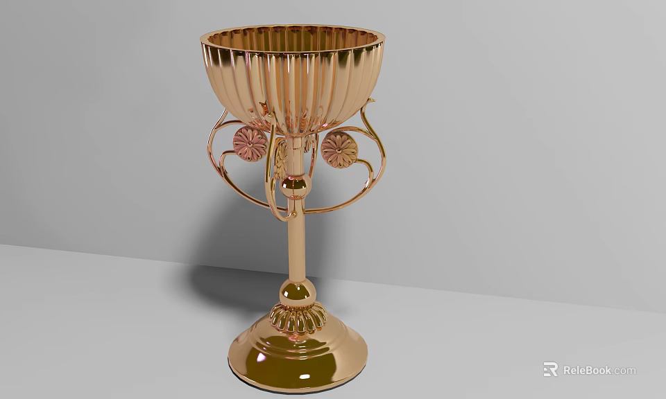 Gold Trophy With Ornate Base And Intricate Carvings On Decorative Stem 3d model 