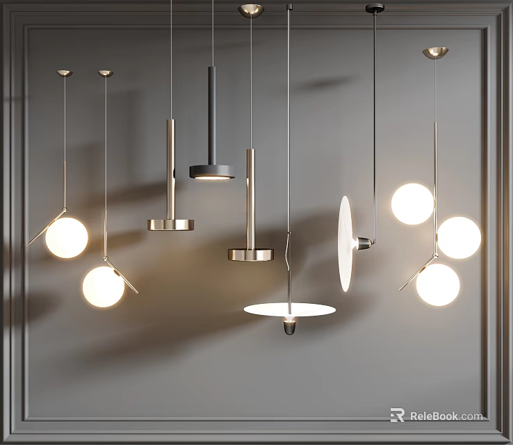 Modern Pendant Lights With Various Metal Designs And Spherical Shades For Interior Lighting 3d model 